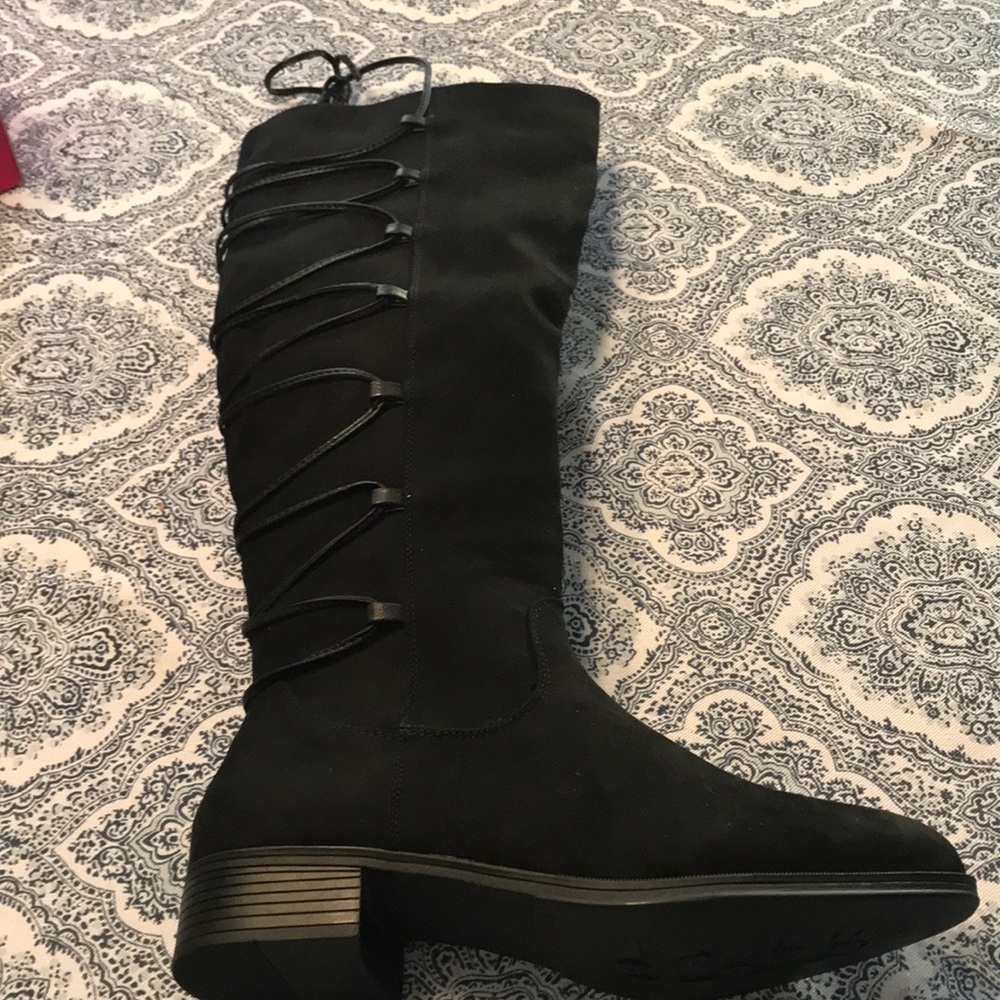 Knee High Boots. Corset style lace up the back